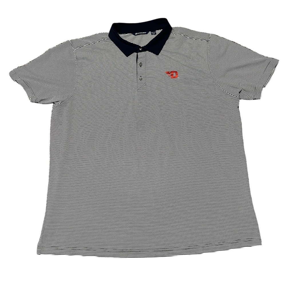 Cutter & Buck Dayton Flyers Men's 2XB Tall Polo White Navy Striped Golf Shirt